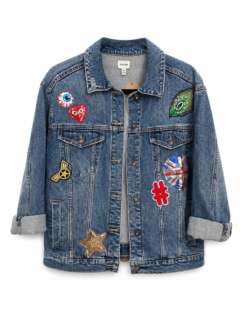 Sneak Peek Blue Embroidered Patch Denim Jacket